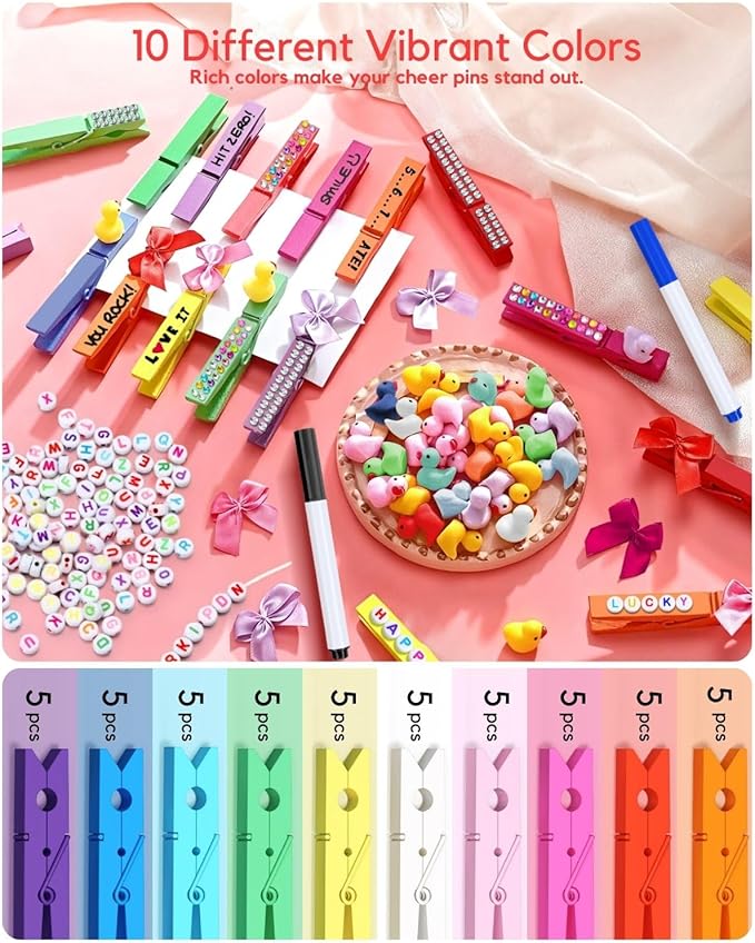 Colored Clothespins, Colorful Clothes Pins Wooden Clips Rainbow Colors 50 Pack Decorative Crafts Pegs Photos Pictures Decoration Clip Clothing Hanging Closepins, 2.9 Inch