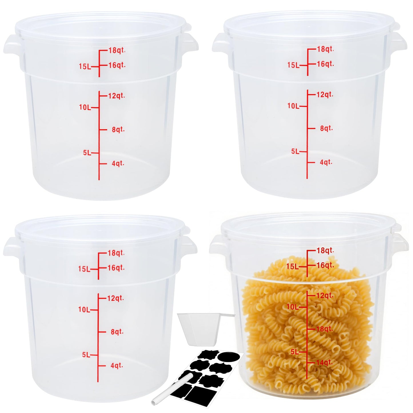 FSUON 4 Pack 8Qt Round Polypropylene Food Storage Container with Lids Scale