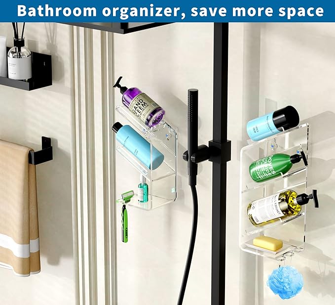 AITEE Acrylic Bathroom Organizer Shower Caddy, Clear Shampoo Holder Organizer Shelf Wall Mounted, Shower Shelves with Suction Cup, No Drilling and Rustproof, Sturdy and Durable