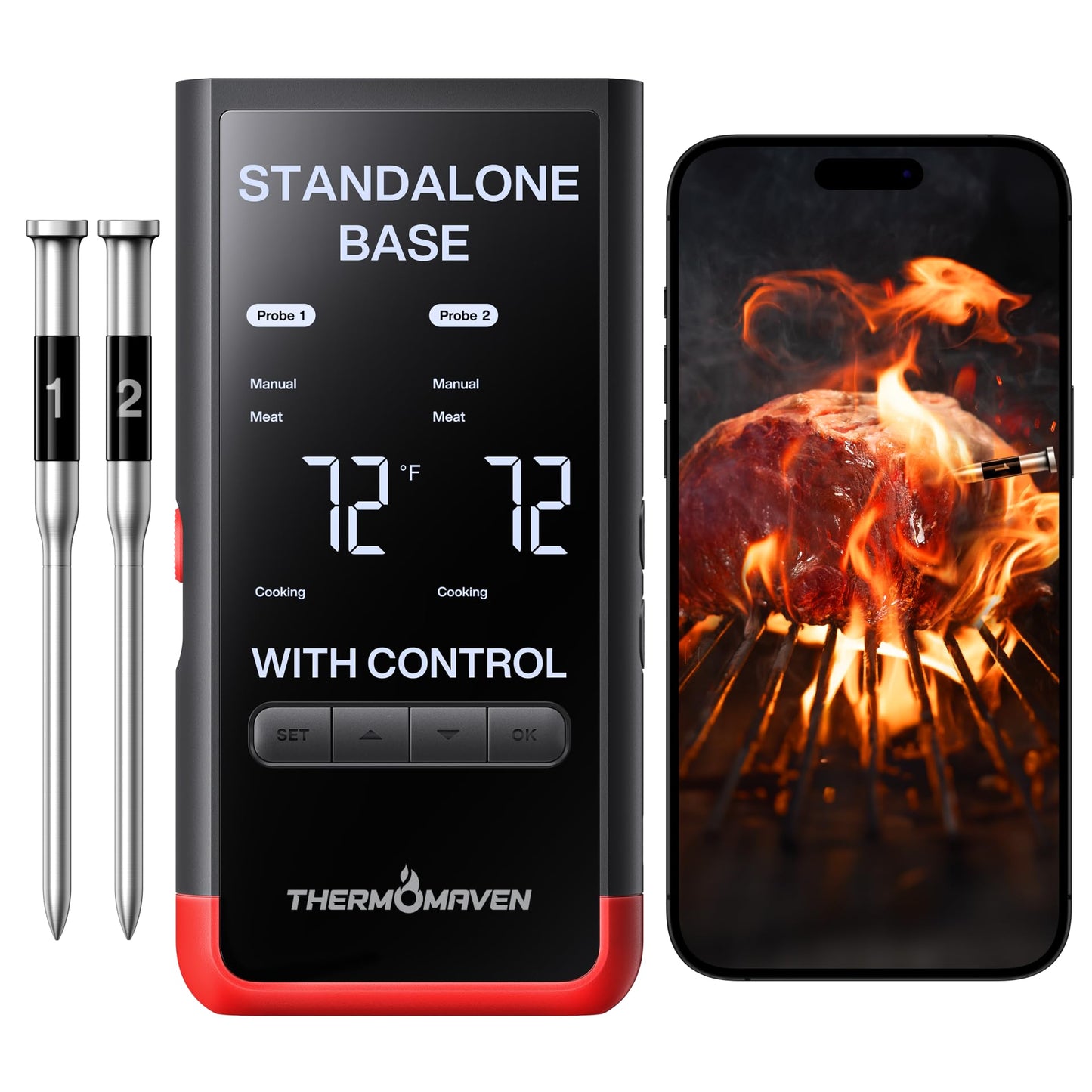 ThermoMaven WiFi Wireless Meat Thermometer, 2 Probes, Smart Base, 6 Sensors