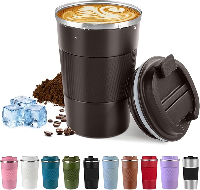 Vacuum-Insulated Stainless Steel Travel Coffee Mug, Leak-Proof Reusable Coffee Cup with Lid - Keep Hot & Cold Drinks for Hours, Durable Insulated Tumbler for Men & Women(3rd-Dark Coffee, 12OZ)