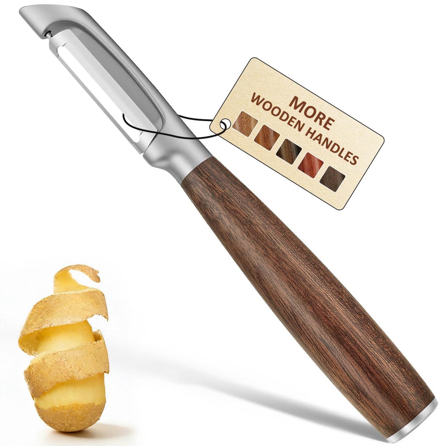 Vegetable Peeler, Swivel 304 Steel Blade, Wood Handle, Black Walnut