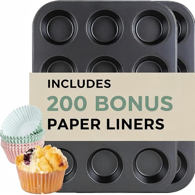 CARTMAN 2-Pack 12-Cup Muffin Pan Set, Carbon Steel Nonstick Cupcake Tin