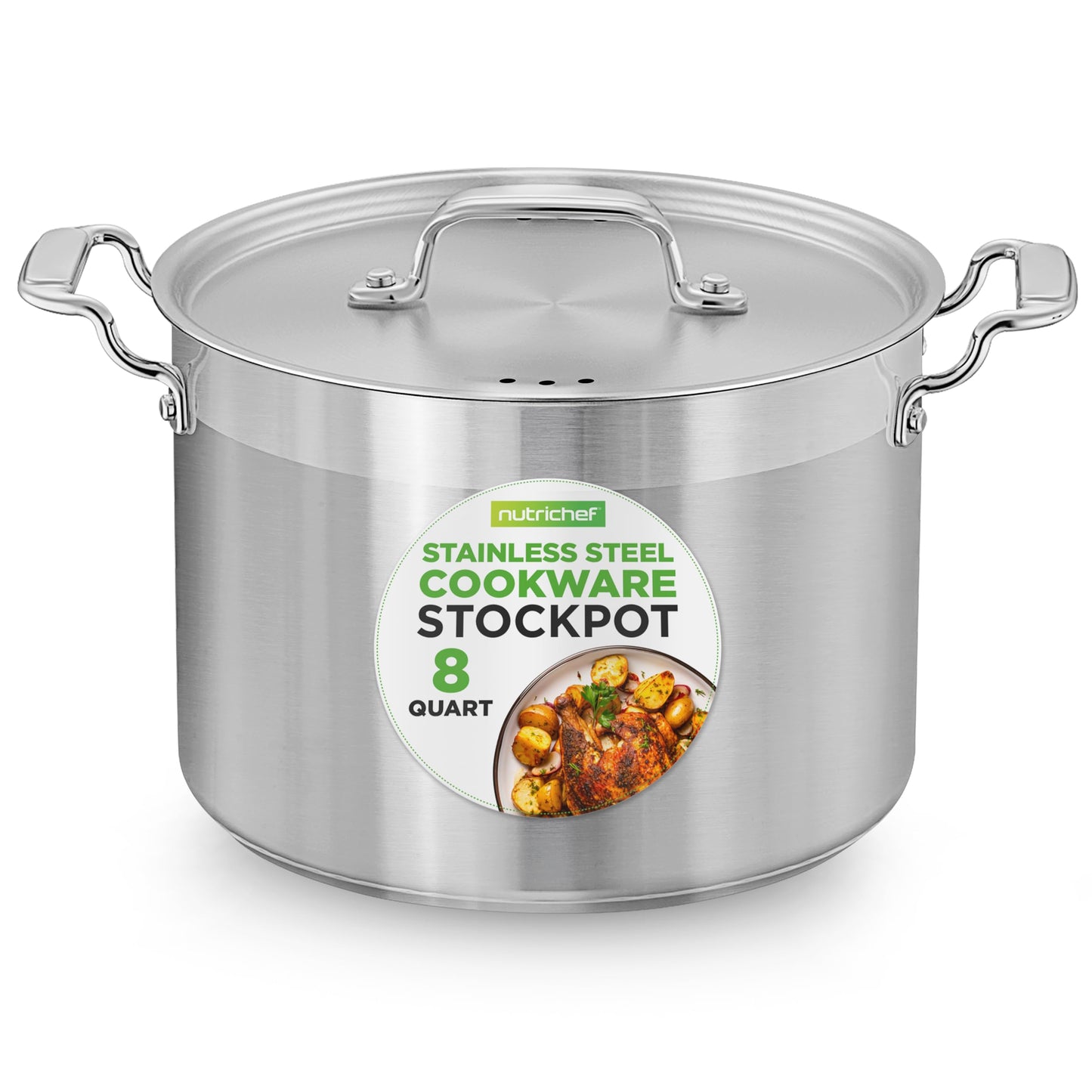 Nutrichef Stainless Steel Cookware Stockpot, 35 Quart Heavy Duty Induction Soup Pot With Stainless Steel Lid And Strong Riveted Handles, Even Heat Distribution, Compatible With Most Cooktops