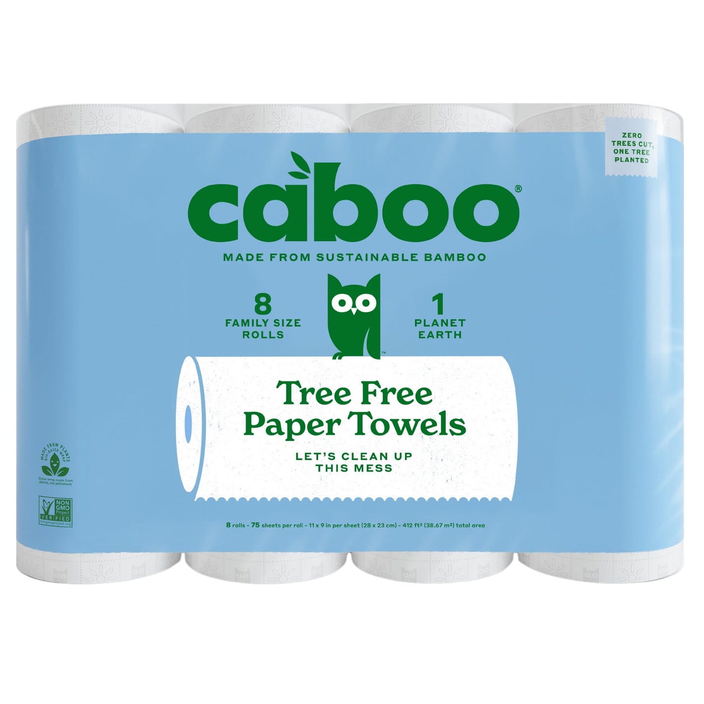Caboo Tree Free Paper Towels, Sustainable, Toxin Free, 8 Family Size Rolls