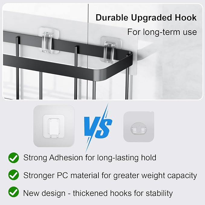 Lsnisni 3 Pack Shower Caddy Adhesive Replacement, Waterproof Shower Shelf Adhesive Strips, Strong Adhesive Flat Hooks for Bathroom Storage Shelves and Kitchen Racks No Drilling, Clear