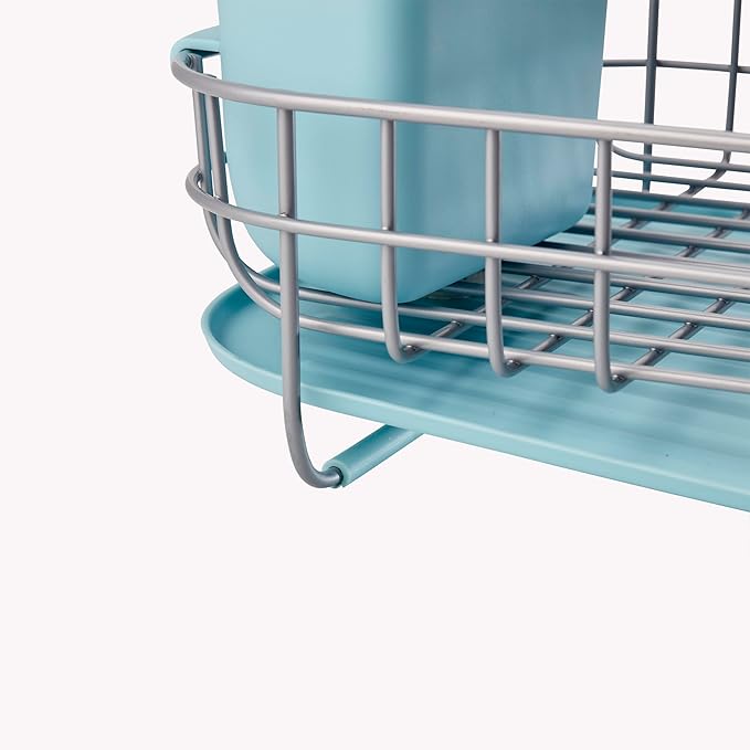 KitchenAid Low Profile Compact Dishrack with Removable Flatware Caddy and Angled Self-Draining Board, Rust Resistant Wires, 12.59 x 17.55 x 6.29 Inch, Mineral Water