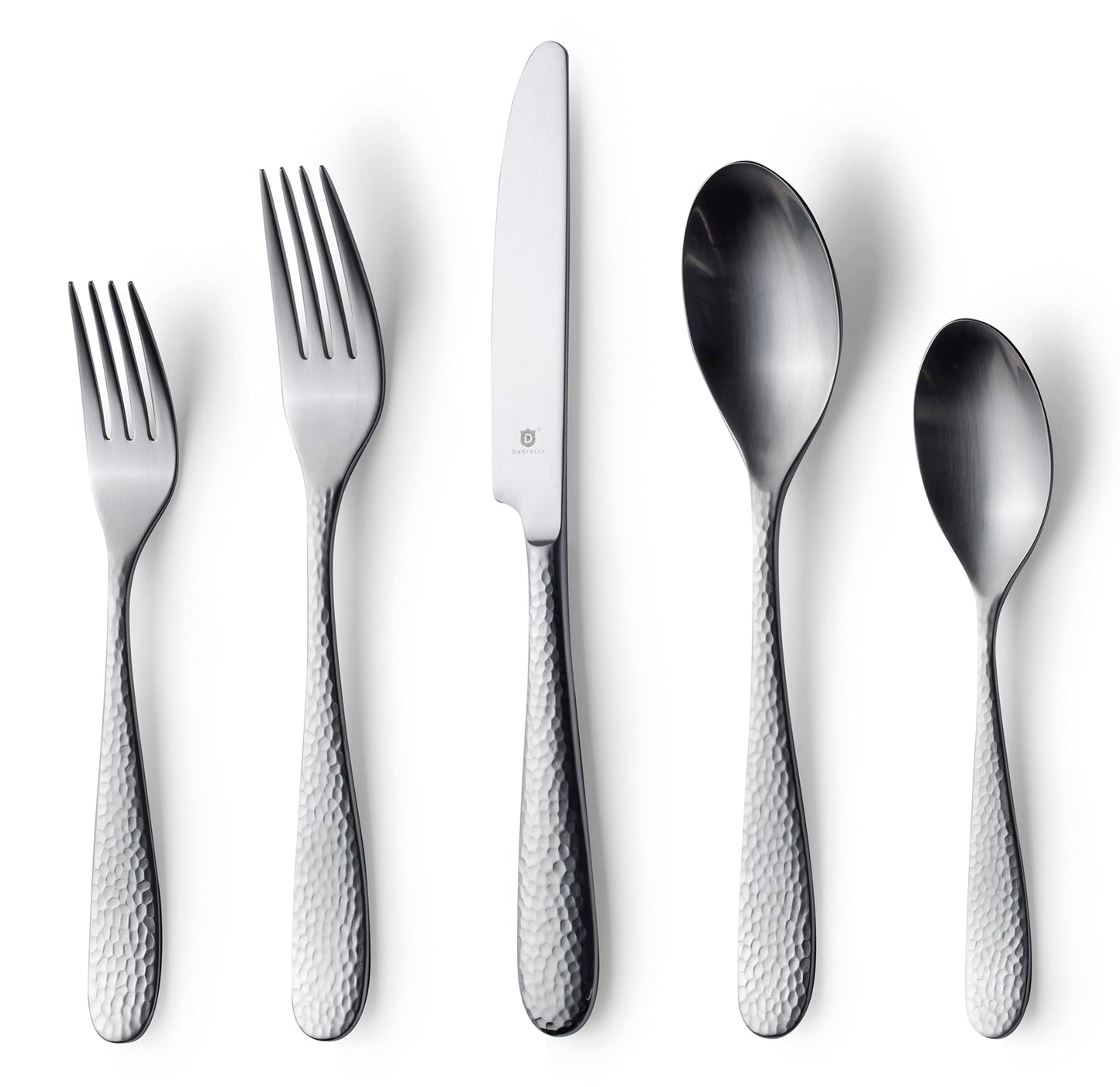 Danialli Matte Silverware Set, 18/10 Stainless Steel Satin Flatware, Modern Brushed Finish Cutlery, Dishwasher Safe & Durable, Built to Last (40-Piece, Marettimo)