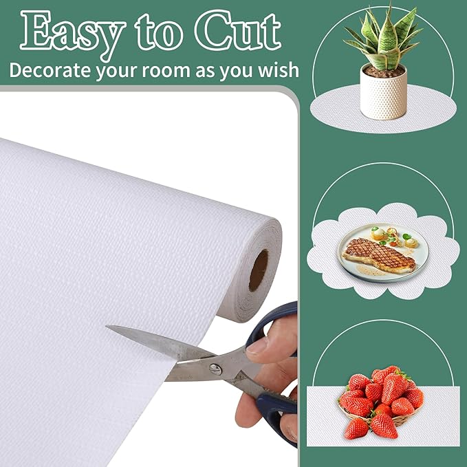 Drawer and Shelf Liner for Kitchen Cabinet: 12 in X 30 Ft Non Slip Waterproof Shelf Paper Non Adhesive Refrigerator Liners White Easy Liners for Bathroom Cupboard with Knife Tape Measure
