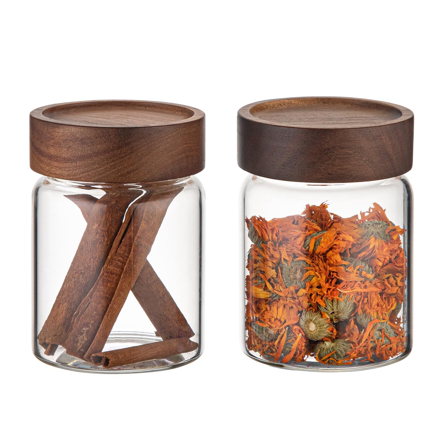 Patoper Airtight Glass Jars with Wooden Lid Glass Spice Jar Round Glass Storage Canister for Pantry Sugar Tea Coffee Bean Nuts Cookies Bath Salts (900ML*2PACK)