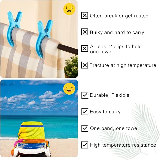 6 Pack Towel Bands, Towel Holder for Beach Chair, 6 Color Rubber Towel Clips for Pool Chair, Must Haves Beach & Cruise Accessories, Towel Bands for Cruise Chairs, Perfect Alternatives for Towel Clips