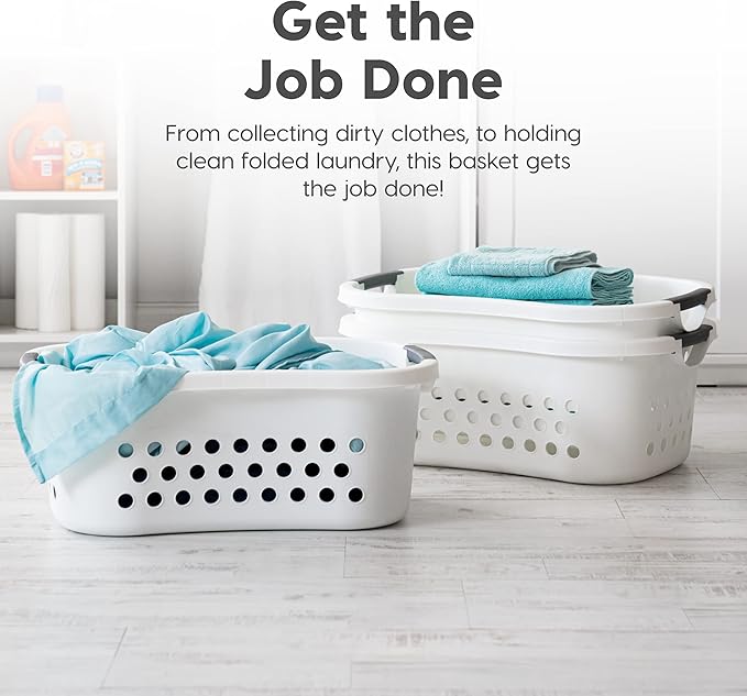 IRIS USA 50L Plastic Hip Hold Laundry Basket with Built-In Comfort Carry Handles, 3 - Pack, 1.5 Bushel, Clothes Hamper, Laundry Hamper, Ventilation Holes, for Closet Dorm Laundry Room Bedroom, White