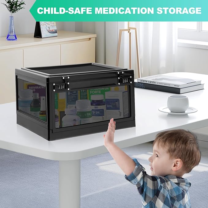 Large Medicine Lock Box with Dual 3-Digit Combination Locks, 24L Lockable Storage Box for Medication, Snacks, Phone, and Electronics - BPA-Free Organizer Bin for Home, Office, Fridge, and Safety