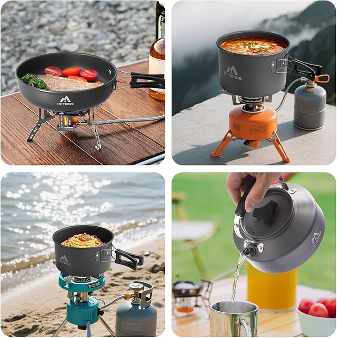 THTYBROS 27Pcs Camping Cookware Set for 4,Pots,Pan,Kettle,Tableware,Camping