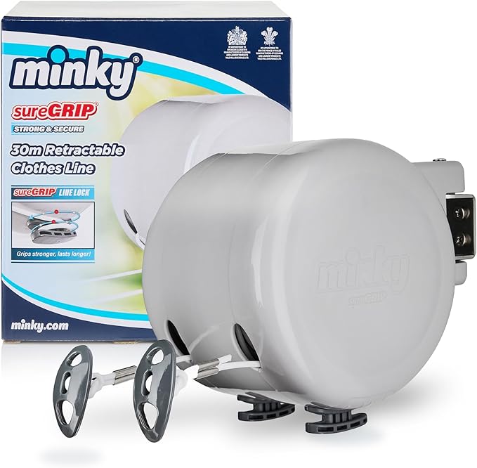 Minky Homecare Retractable Clothesline, PVC Coated, Outdoor | Dual Line | Heavy Duty | Space Saving | 49 Feet, Pack of 4