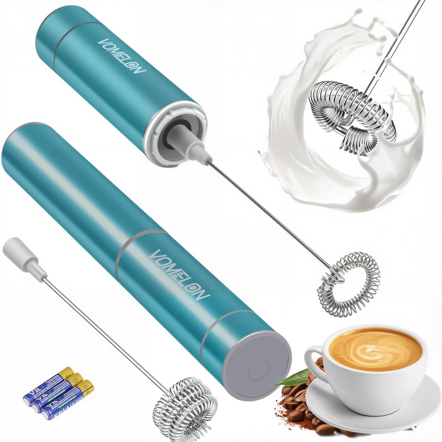 Electric Milk Frother Handheld,Travel Coffee Drink Mixer Batteries Included, 304 Stainless Steel Whisk for latte Cappuccino,Bulletproof Coffee Hot Chocolate,Egg White