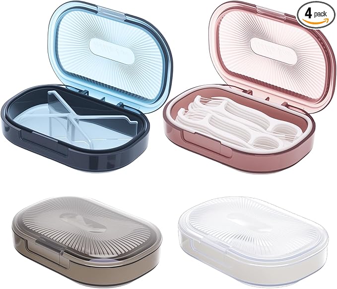4 Pcs Qtip Holder Hair Tie organizer Small Container Portable Travel Qtips Case Cotton Swab Holder Flosser Dispenser 4 Soft Colors 3.94 x 2.76 Inch