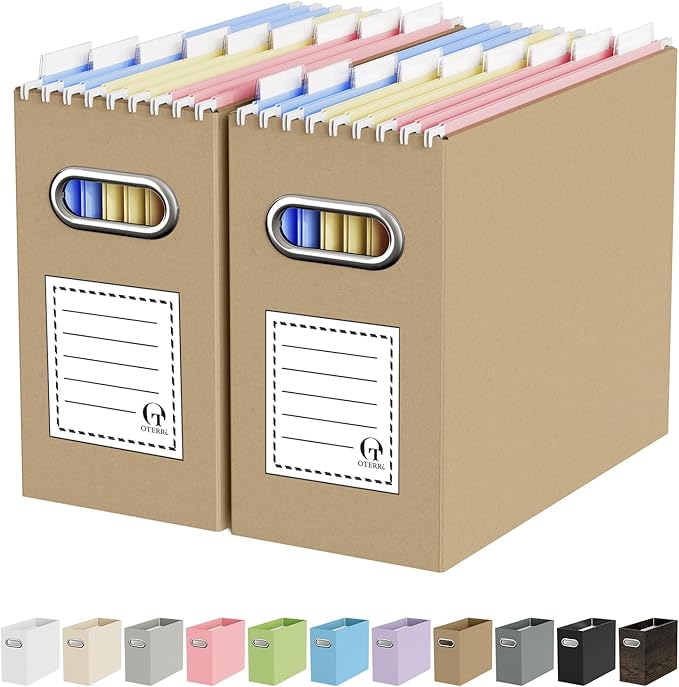 Oterri Cardboard File Organizer Box for Hanging File Folders Letter Size,File Box for Computer Desk,File Cabinet,Working Home,Office,Classroom (Brown, Letter Size - 2 Packs)