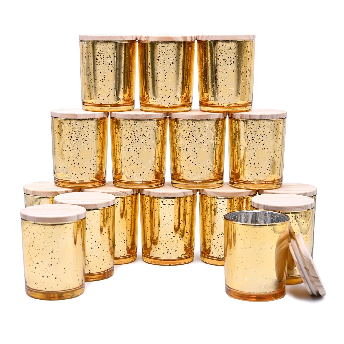 SHOWIN Thick Candle Jars for Making Candles 16 Pcs, 7 OZ Empty Jars with Wood Lids for Candle Making, Sample Container, Frosted White