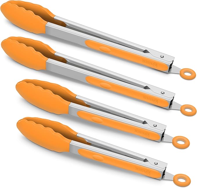 4-Pack Green Silicone Kitchen Tongs Set, 9 & 12 Inch, Stainless Steel