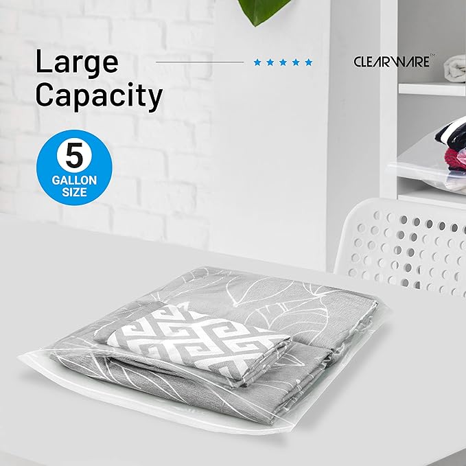 50 Large Storage Bags With Zipper Top - 5 Gallon Bags 18" x 24", Extra Plastic for Clothes, Travel, Moving, Reusable freezer bags, BPA-Free, 2-mil Thick