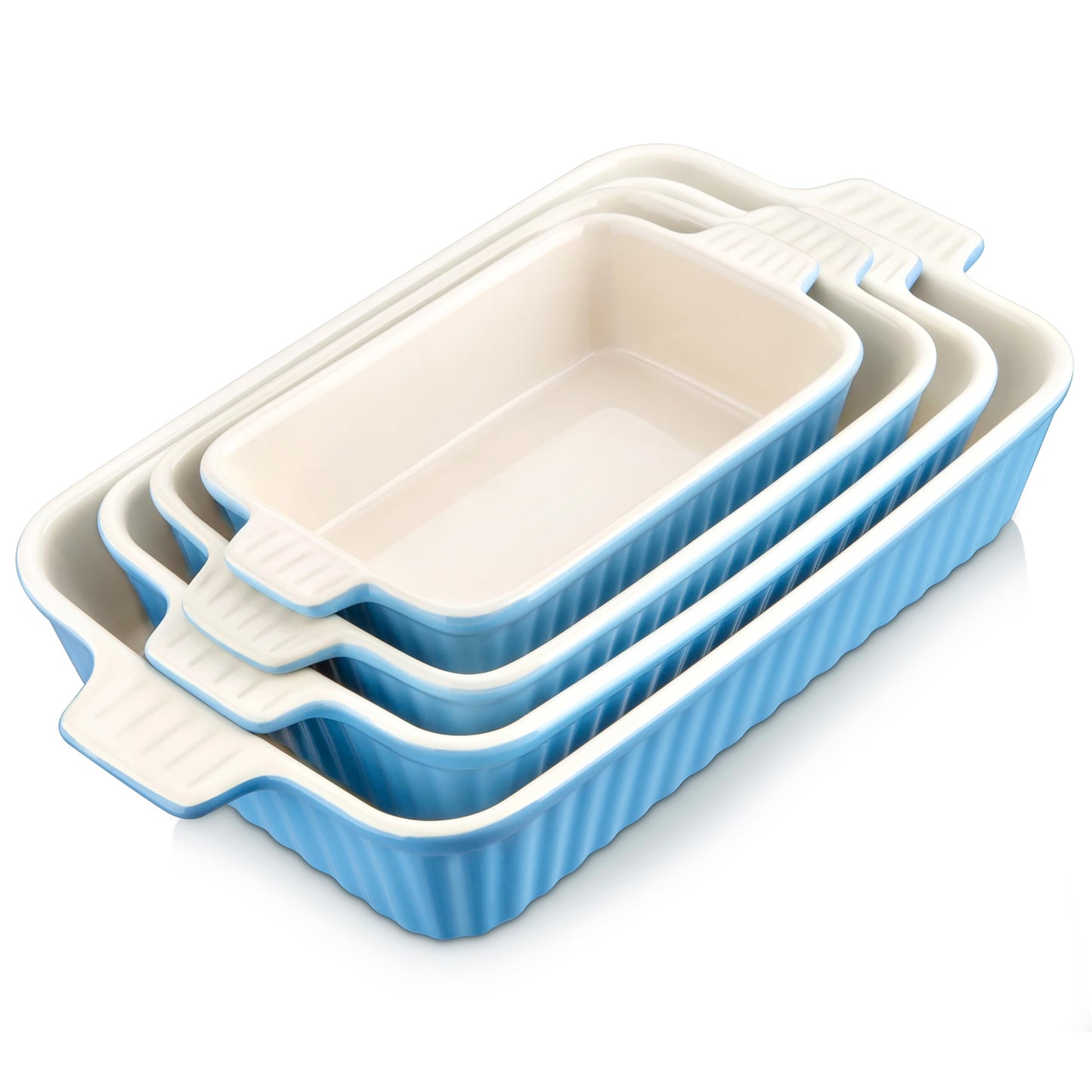 MALACASA Ceramic Casserole Baking Dishes Set of 4, Red with Handles