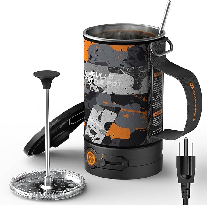 Portable Camping Coffee Maker, Electric French Press, Travel Kettle, 120V