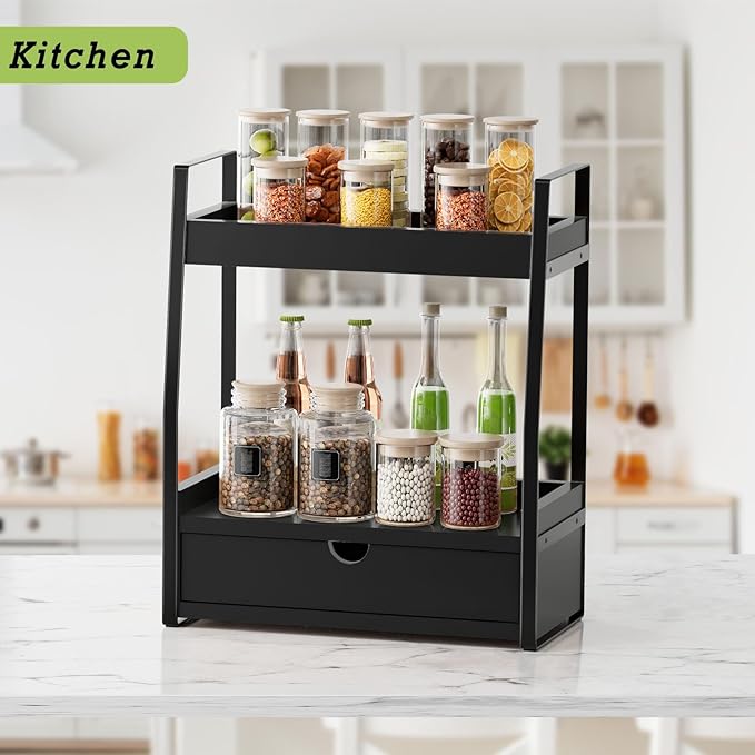 2-Tier Bathroom Organizer Countertop, Bathroom Sink Organizer Countertop, Vanity, Counter Shelf, Black