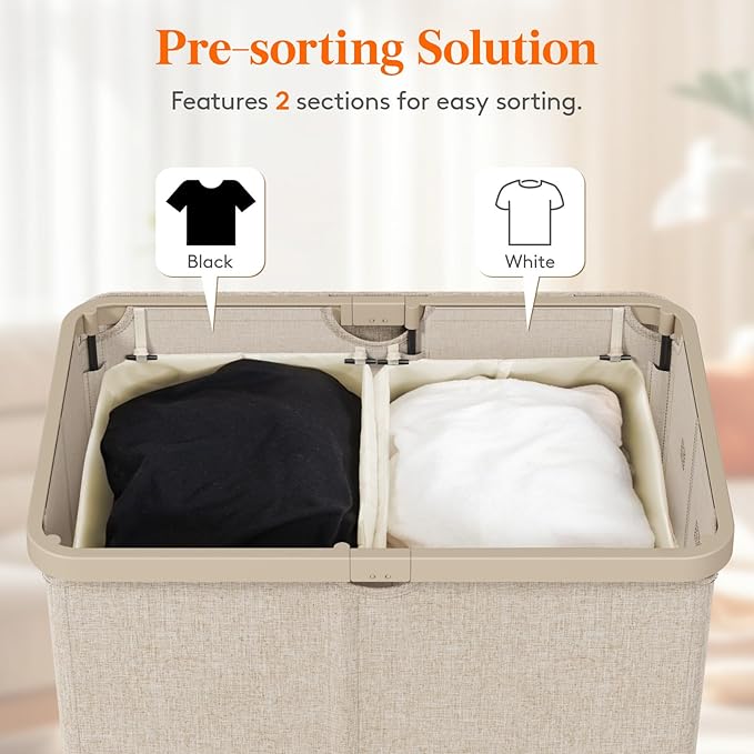 Lifewit 145L Large Laundry Basket with Lid, Laundry Hamper with Plastic Handles and Removable Bag, Foldable Tall Dirty Clothes Hampers for Laundry for Laundry Room, Bedroom, Bathroom, Dorm, Beige
