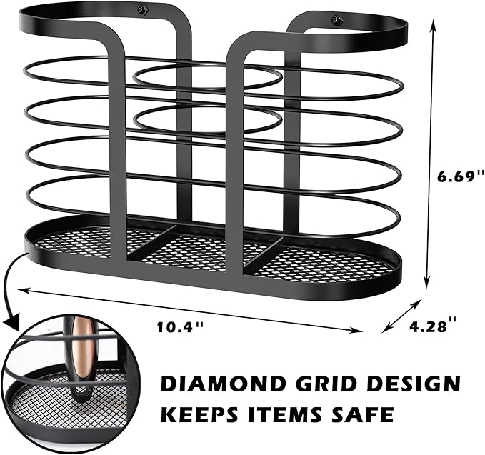 YIGII Hair Dryer Holder - Wall Mount/Adhesive Blow Dryer Holder Bathroom Organizer Hot Tools Organizer for Hair Dryer, Electric Shaver Black