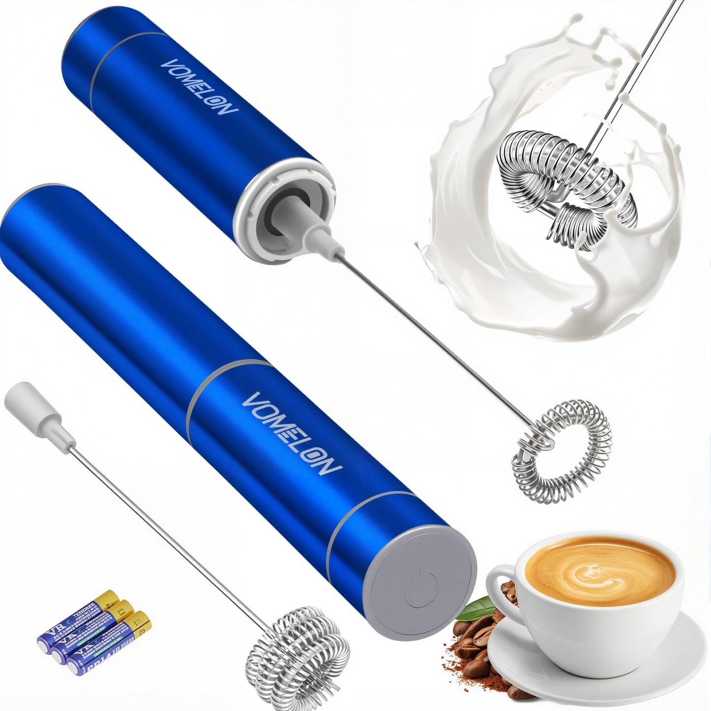 Electric Milk Frother Handheld,Travel Coffee Drink Mixer Batteries Included, 304 Stainless Steel Whisk for latte Cappuccino,Bulletproof Coffee Hot Chocolate,Egg White