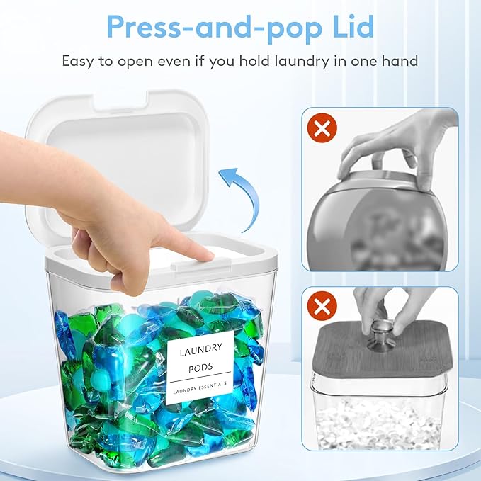 Lifewit Laundry Pods Container with Pop-up Lid, Detergent Dispenser, Dryer Sheet Holder, Laundry Room Organization Storage Jars for Washing Powder, Soap, Scent Booster Beads,0.5+0.72gal, 6 Pcs
