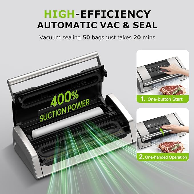 Bonsenkitchen Vacuum Sealer for Food, 5-in-1 Heavy Duty Performance