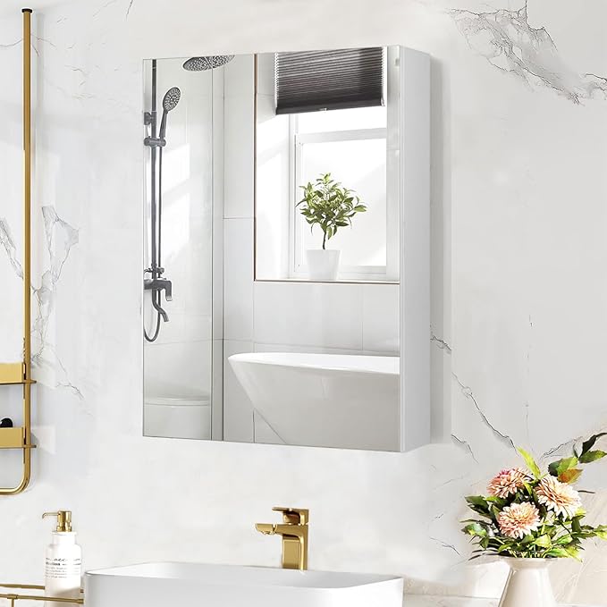 24 x 32 Inch Medicine Cabinet Mirror,Bathroom Mirror Cabinet with Adjustable Shelves, Aluminum Silver Medicine Cabinets for Bathroom,Recessed or Wall Mounted Medicine Cabinets