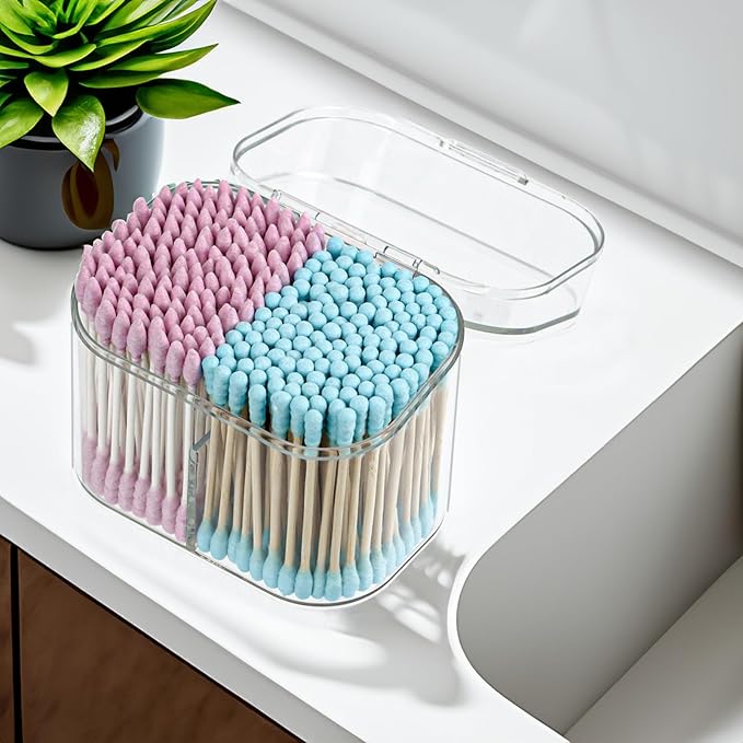 Clear Bathroom Organizer, 2-Size Essentials Set for Hail Accessories & Beauty Supplies,Cotton Swabs,Balls,Pads - Small Clear Plastic Canister Apothecary Jar Set, Vanity Makeup Storage Organizer (S)