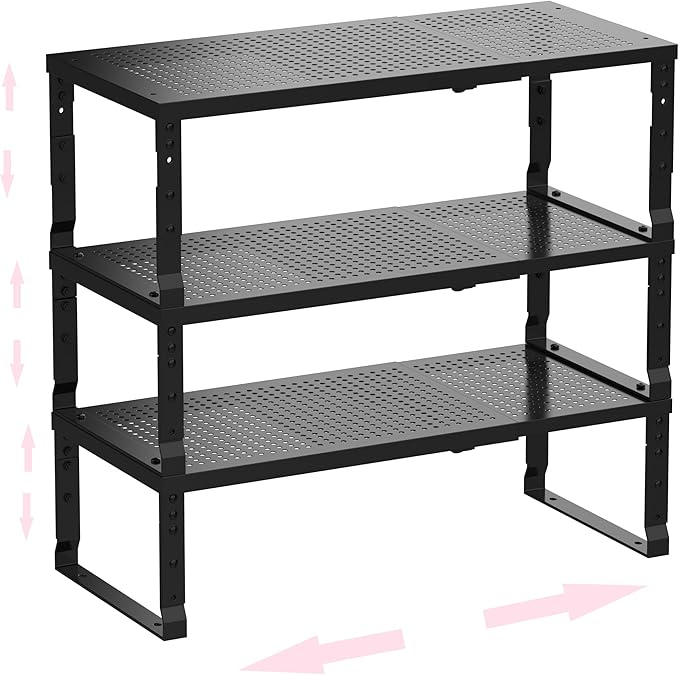 Asiingkel Metal Stackable Expandable Storage Shelf - Multi-Functional Home Storage Shelf, Suitable for Kitchen, Cabinet，Bathroom, Office, Garage, etc.（3PACKS/White/Medium