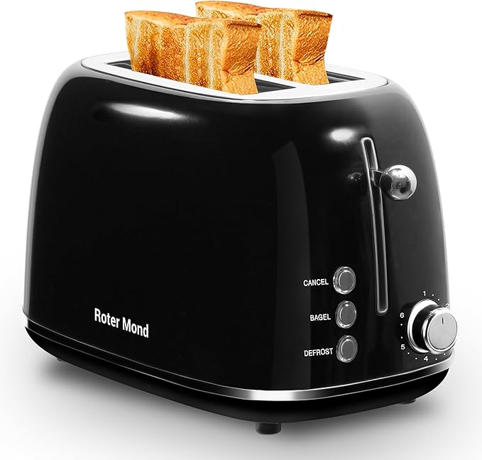 Roter Mond 2 Slice Toaster Retro Stainless Steel with Bagel, Cancel, and Defrost Functions, 6 Bread Shade Settings, Extra Wide Slots and Removable Crumb Tray, Green