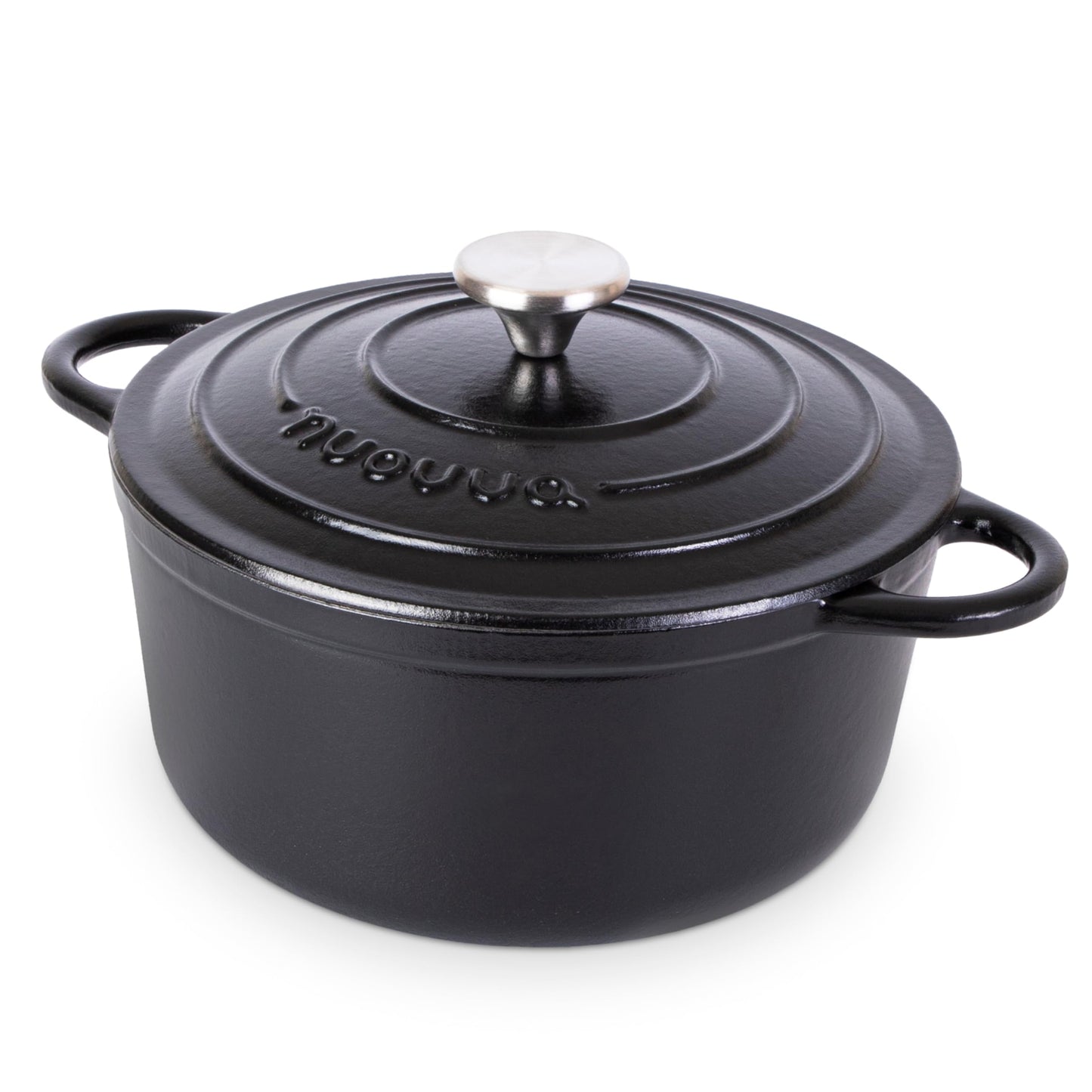 Nuovva Enamelled Cast Iron Dutch Oven Pot with Lid – 6.4 Quart Non Stick Casserole Pot – Heavy Duty & Oven Safe up to 500° F for Bread Baking, Braising, Stews, Roasting – 28cm Black