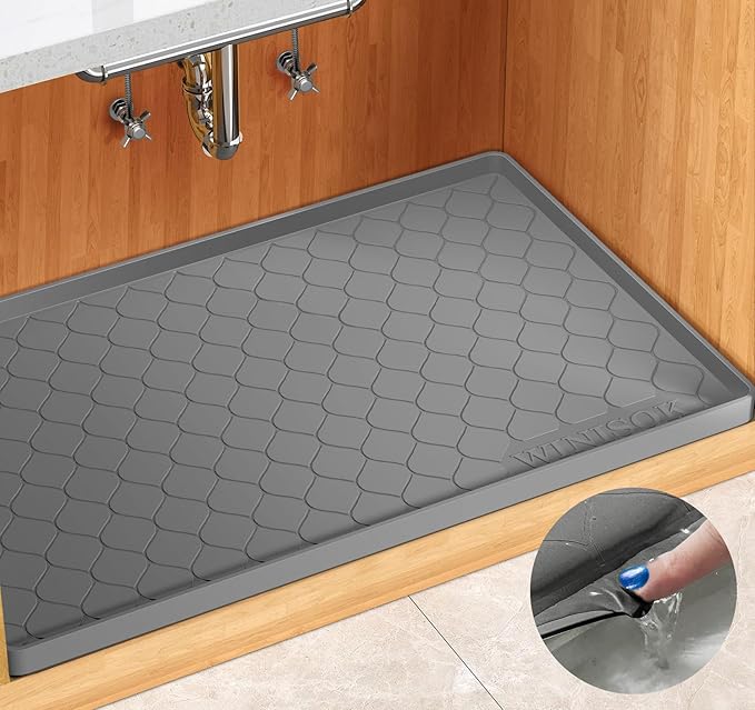 Silicone Under Sink Mat 19" x 19", kitchen Essentials and Gadgets, Shelf liner and Cabinet Protector, Home Organizers and Storage, Waterproof Bathroom Tray