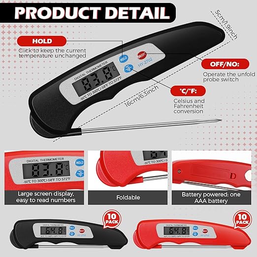 Copkim 20 Pcs Digital Meat Thermometer Foldable Waterproof Kitchen Instant Read Cooking Grill Food Thermometer with Magnet Digital Food Probe for Cooking Kitchen Beef Accessories Gadgets