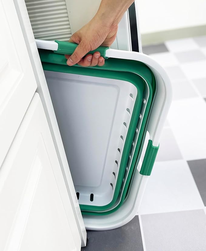 SAMMART 42L (11 gallon) Collapsible Plastic Laundry Basket - Foldable Pop Up Storage Container/Organizer - Space Saving Hamper/Basket (1, White/Winter Green)