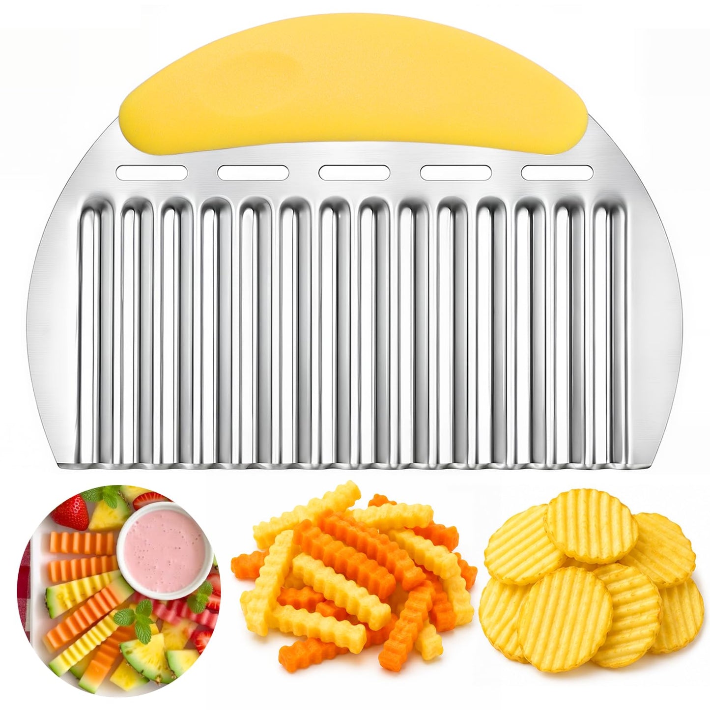 JAYVAR Large Crinkle Cutter French Fry Cutter, Stainless Steel Wavy Slicer