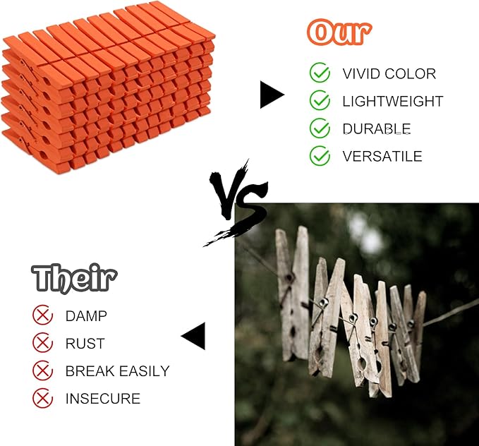 Phinus 72 Pcs Wooden Clothes Pins, 2.9 Inch Clothes Pins for Hanging Clothes, Pictures, Photos, Classroom, Crafts, Decoration, Clothespins Heavy Duty (Orange)