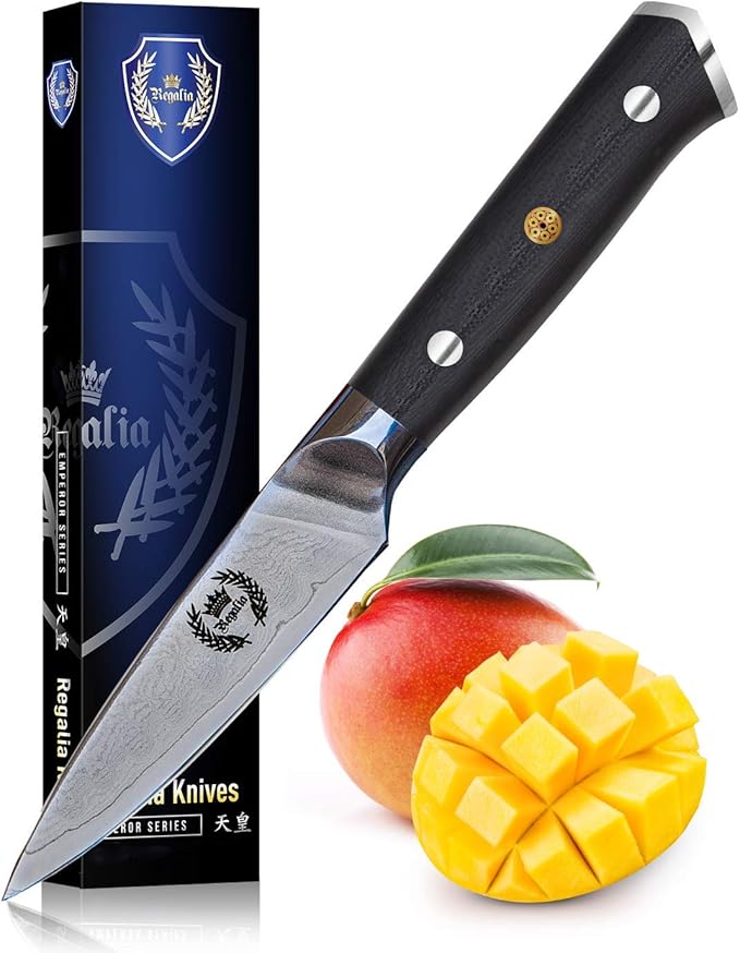 Steak Knife Set - 4 Piece - 5 Inch Damascus Steel AUS-10V High Carbon Steel Blade - G-10 Garolite Ergonomic Handle