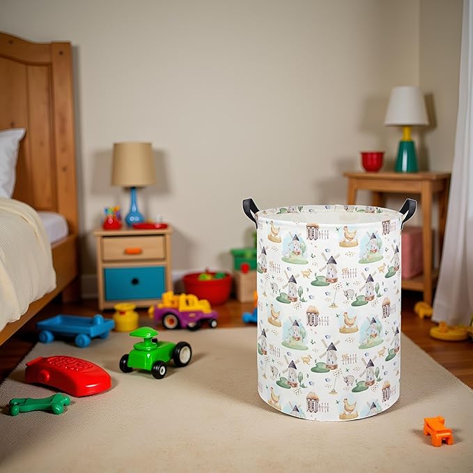 HIYAGON Kids Baby Laundry Basket Boys Baby Laundry Hamper Dirty Clothes Organizer Toy Storage Bin Nursery Hamper for Bedroom Room Decor(Farm)