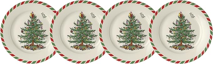 Spode Christmas Tree Candy Cane Appetizer Plates - Set of 4