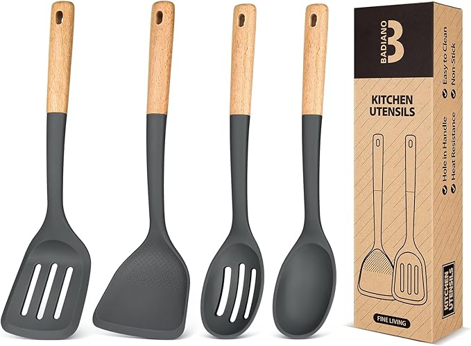 Badiano Silicone Cooking Utensils Set, Safe for Nonstick Cookwares, Red