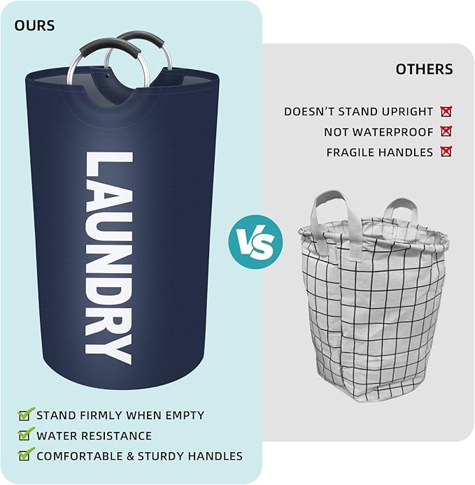 StorageRight 75L Large Laundry Basket, Laundry Hamper, Dirty Clothes Hamper for Laundry, Collapsible, Waterproof Laundry Baskets with Foam Protected Aluminum Handles for Laundry, Dorm, Family (Blue)