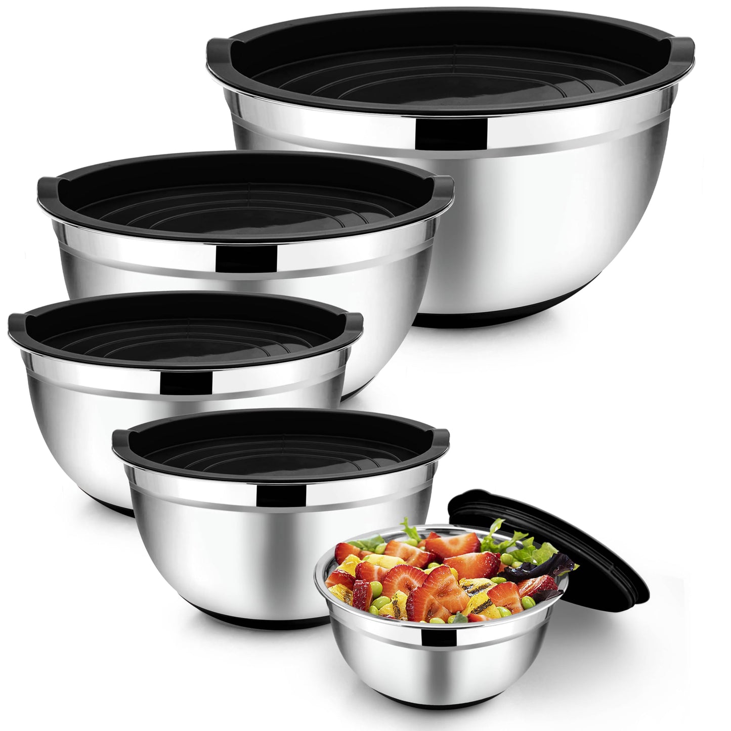 TeamFar Mixing Bowls, Salad Bowls with Airtight Lids, Black
