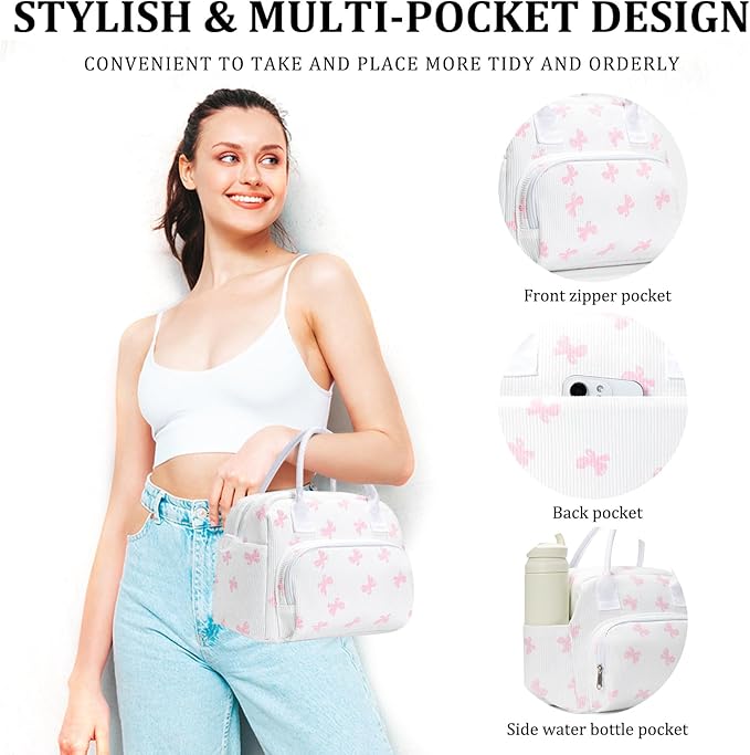 MEXS Insulated Lunch Bag for Women Men Large Reusable Lunch Box Adult Leakproof Portable Cooler Tote Bags for Work Picnic Bowknot